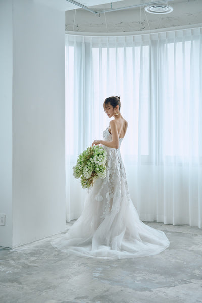 フラワーレース ベアトップ チュールドレス（W313）