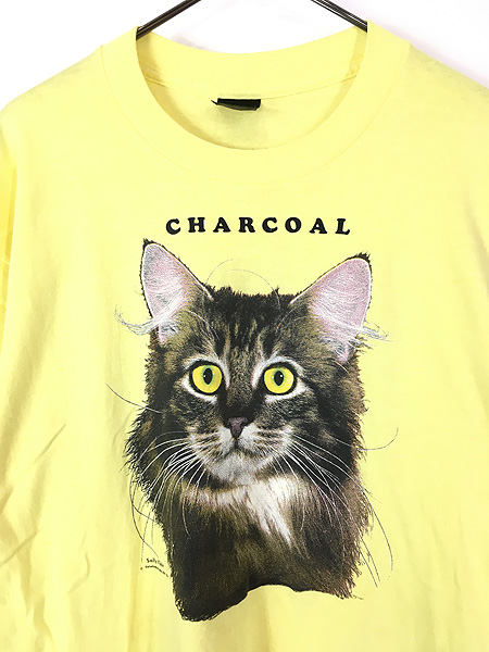 古着 90s USA製 猫 ネコちゃん 「CHARCOAL」 アニマル Tシャツ XL 古着