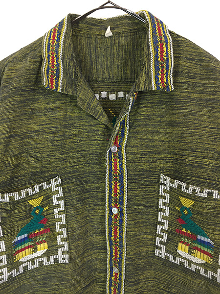 古着 70s 民族 刺しゅう 開襟 ボックス グアテマラ ガテマラ シャツ XL