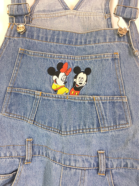 古着 90s Disney ミッキー ミニー 刺しゅう デニム オーバーオール