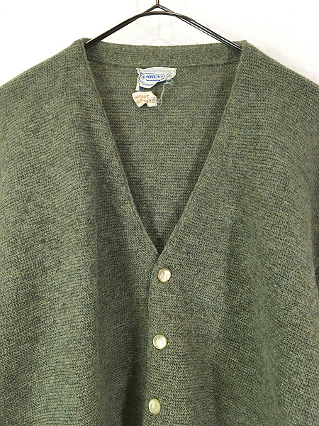 古着 60s BRENT 豪華 100% アルパカ ニット カーディガン モス XL