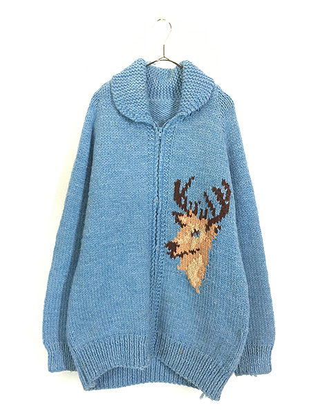 古着 70s トナカイ 両面 ローゲージ ウール ニット ハンドメイド
