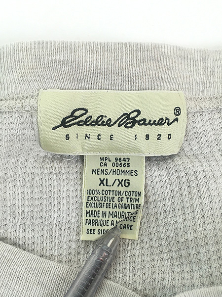 古着 90s Eddie Bauer 無地 ソリッド ヘンリーネック ワッフル