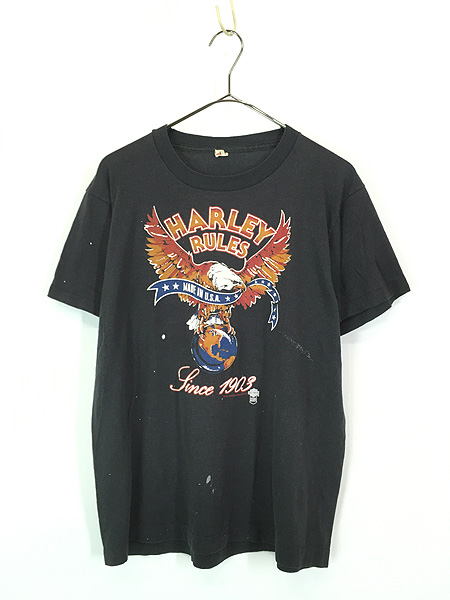 古着 80s USA製 HARLEY DAVIDSON 「HARLEY RULES」 イーグル Tシャツ L