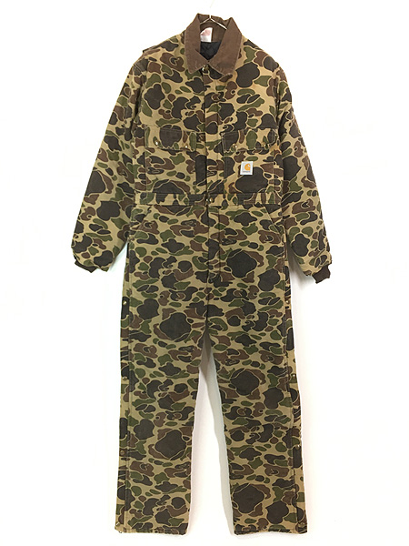 古着 80s USA製 Carhartt ダック ハンター カモ 迷彩 オールインワン
