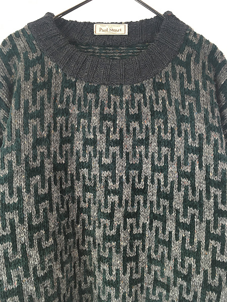 古着 80s 英国製 Paul Stuart 「H」 総柄 ローゲージ ウール コットン