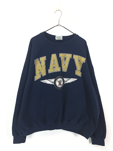 古着 90s USA製 Lee 「NAVY」 ゴールド ロゴ ミリタリー スウェット