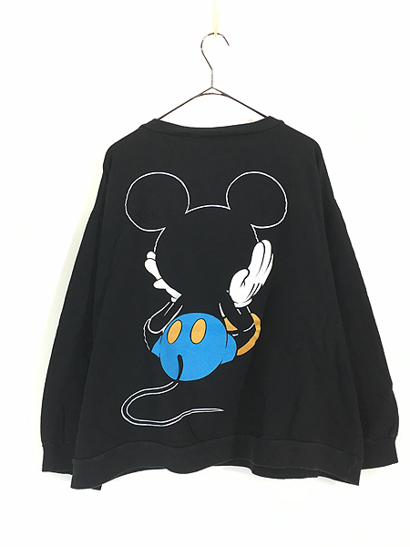 古着 90s USA製 Disney 青パン おすわり ミッキー 両面 BIG プリント