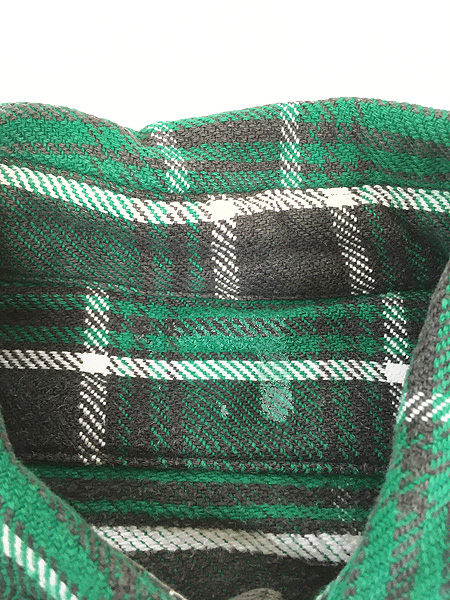 古着 60s マチ付 グリーン チェック ヘビー フランネル シャツ