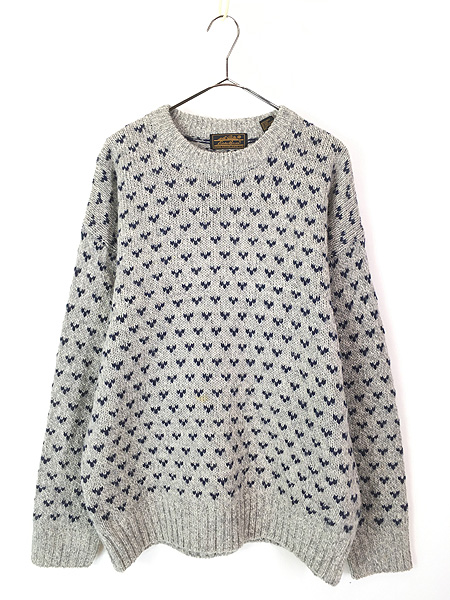 古着 80s Eddie Bauer バーズアイ 総柄 ローゲージ ヘビー ウール