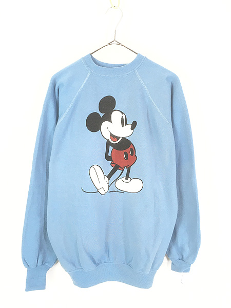 古着 80s Disney ミッキー 白足 スウェット トレーナー ブルー XL 古着