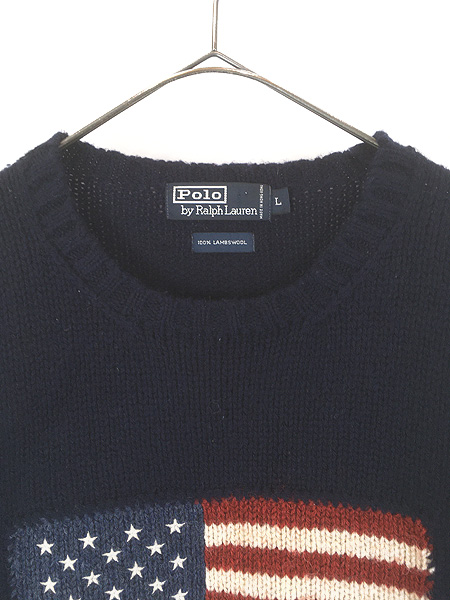 古着 90s Polo Ralph Lauren 星条旗 フラッグ 上質 ラムウール ニット