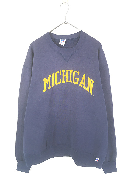 古着 80s USA製 Russell 「MICHIGAN」 カレッジ 前V セットイン
