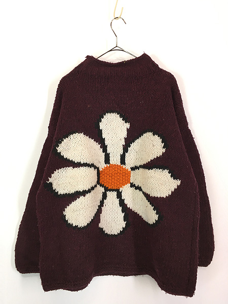 90s エクアドル ニット ヴィンテージ ハート柄 花 バーズアイ 90s