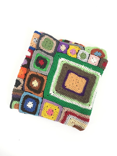 BQKO クロシェ ニット ラグ ビンテージ オープンウェーブ ストライプ