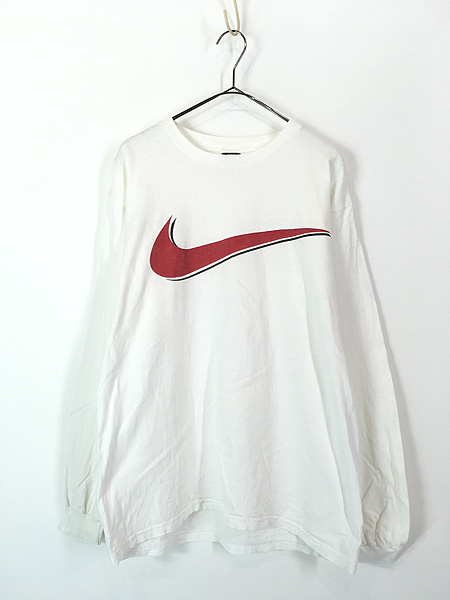 古着 90s USA製 NIKE BIG スウォッシュ 長袖 Tシャツ ロンT M 古着