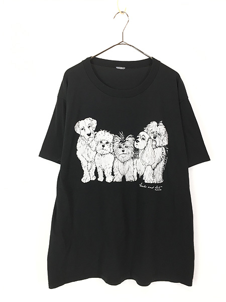 古着 90s 犬 わんちゃん 両面 アニマル モノクロ 発泡 プリント T