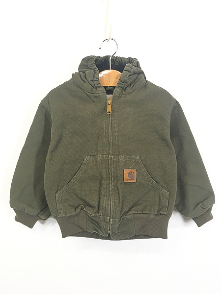 キッズ 古着 90s Carhartt 防寒 裏地キルティング オリーブ ダック