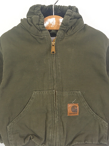 キッズ 古着 90s Carhartt 防寒 裏地キルティング オリーブ ダック