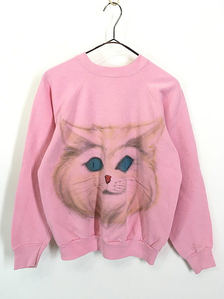 レディース 古着 80s 猫 ネコちゃん アニマル フェイス プリント