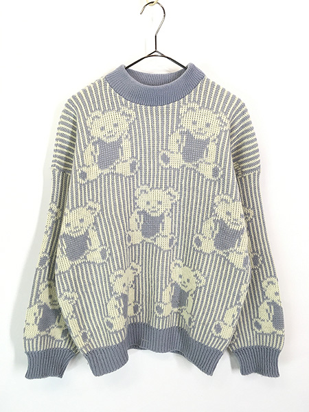 レディース 古着 80s USA製 ADELE くま ベア ストライプ ニット