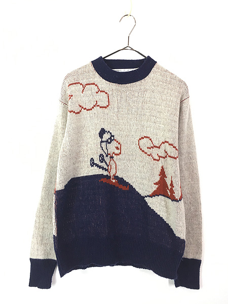 古着 70s Arrow Snoopy スヌーピー スキー アクリル ニット セーター M