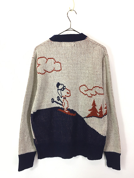 古着 70s Arrow Snoopy スヌーピー スキー アクリル ニット セーター M