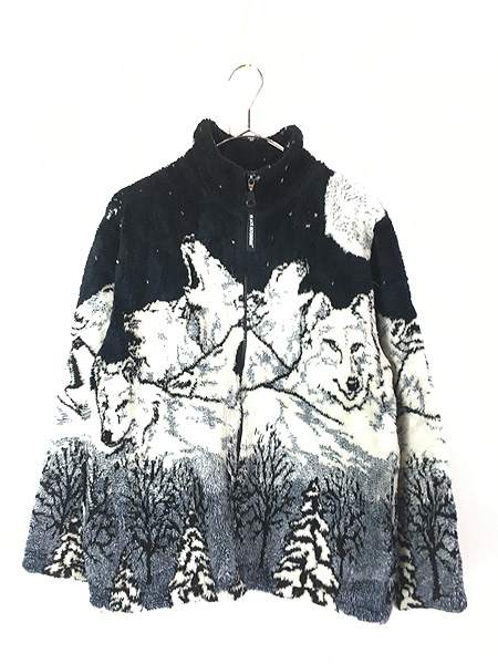 古着 90s USA製 BLACK MOUNTAIN オオカミ ウルフ アニマル フリース