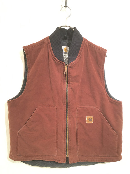 古着 00s USA製 Carhartt CLY チェリー レッド ダック 首リブ パデット