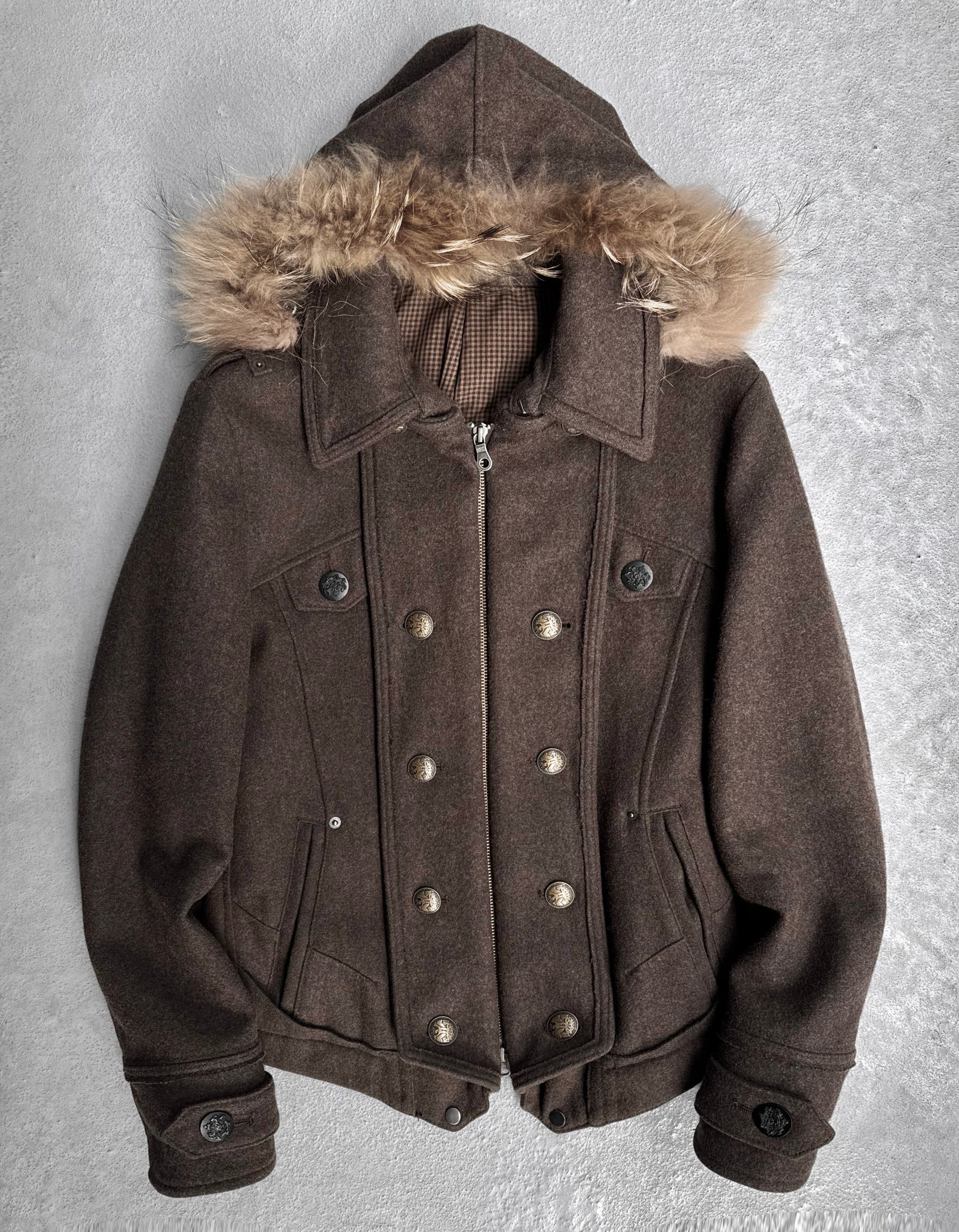 PPFM Early 00s Convertible 'Napoleon' Brown Fur Hooded Military