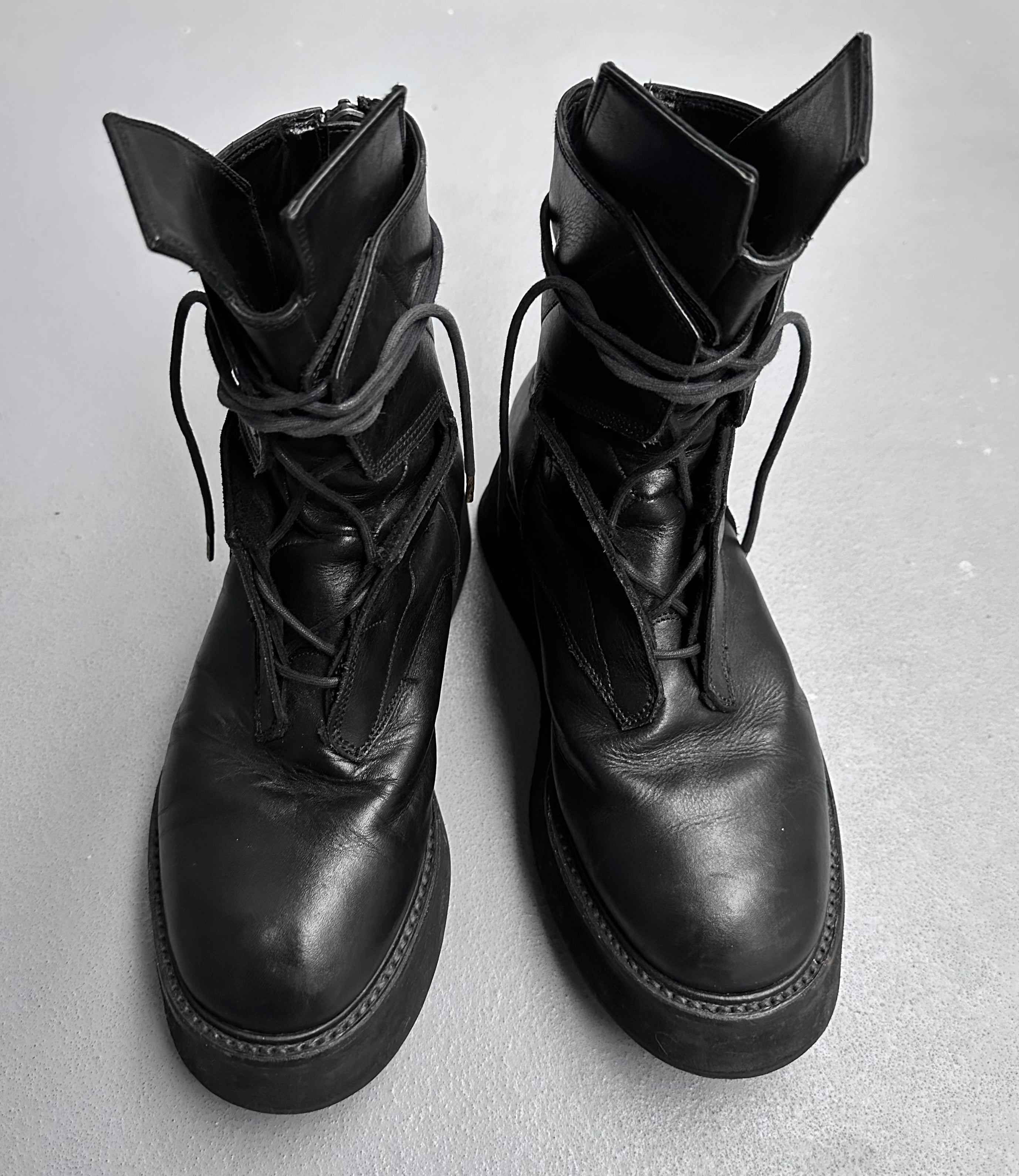 Julius_7 AW21 Black Leather “Edge” Platform Combat Boots – DRIEW