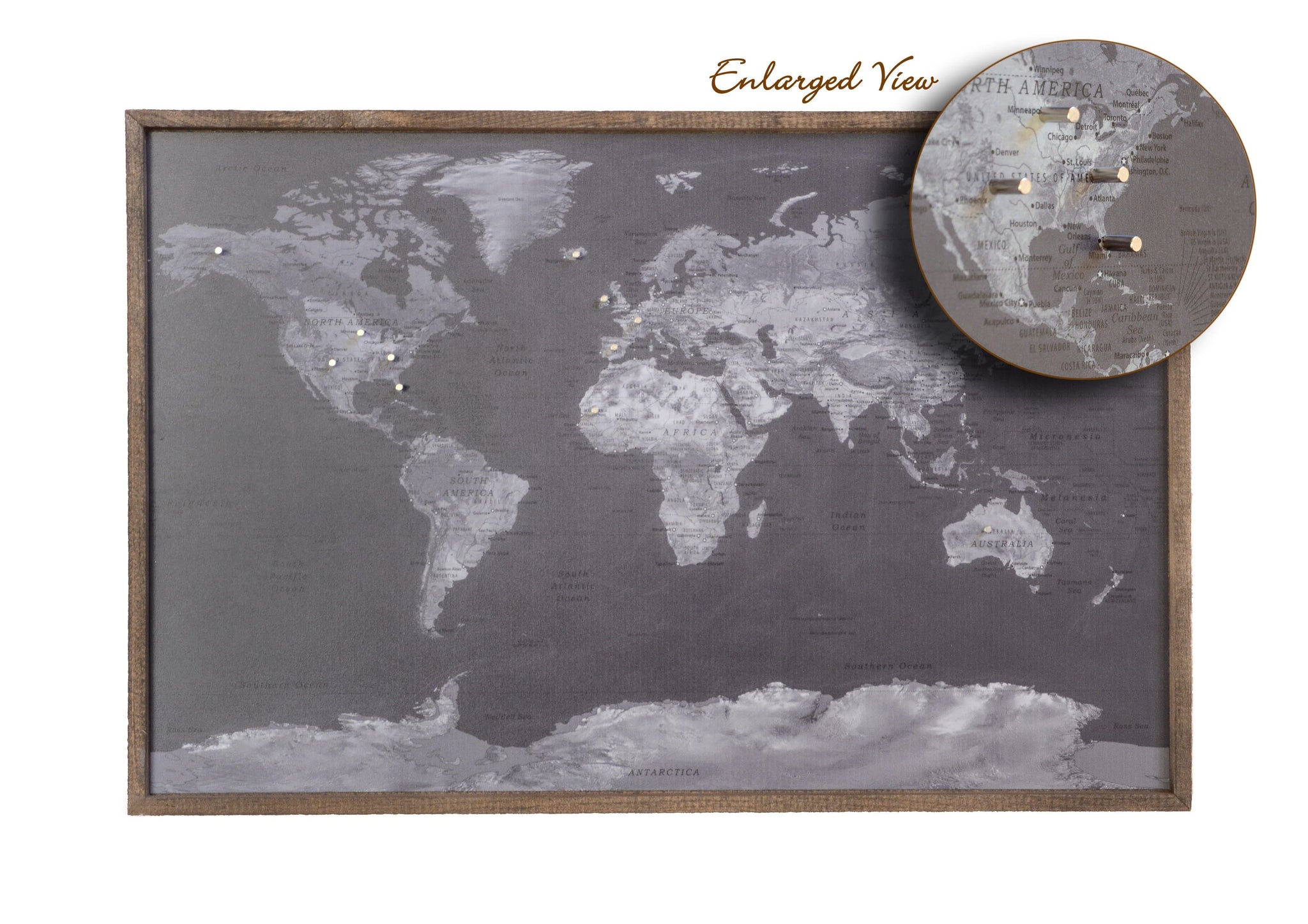 24x16 - Geographical Black and White World Map Magnetic Pin