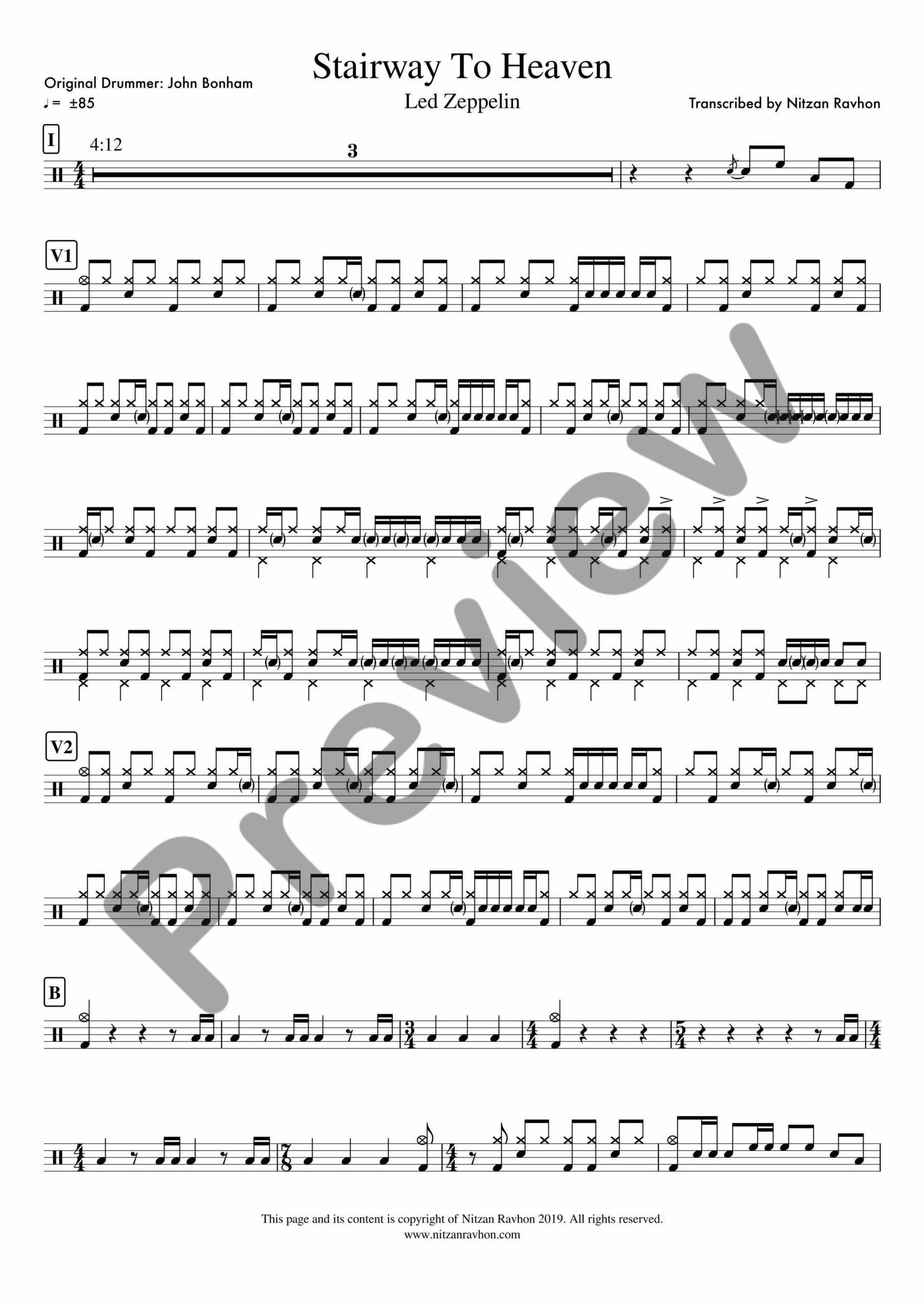 Drum Sheet Music - Led Zeppelin - Stairway To Heaven