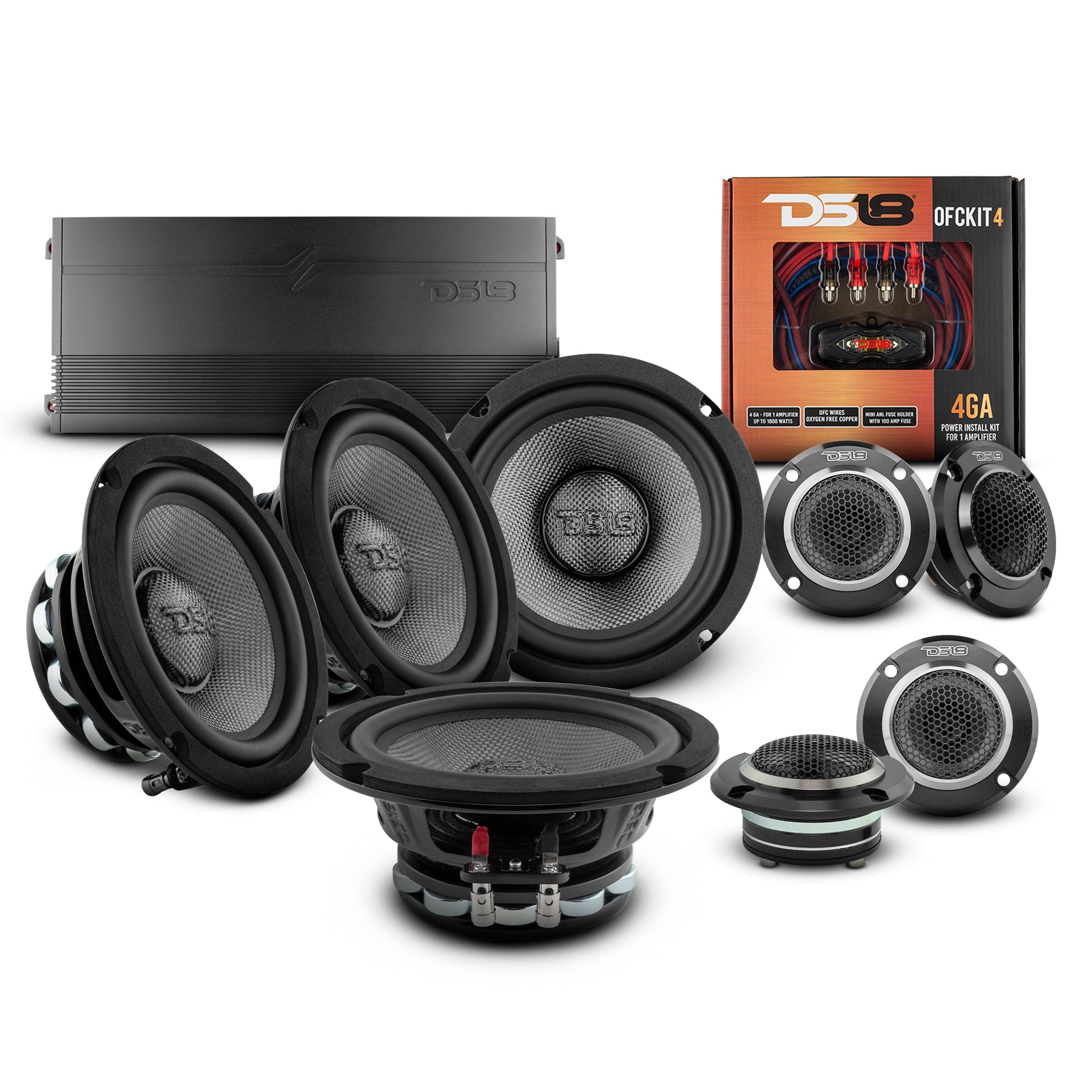 DS18 Stage3 Pro Car Audio Midbass Package with Speakers, Amplifier