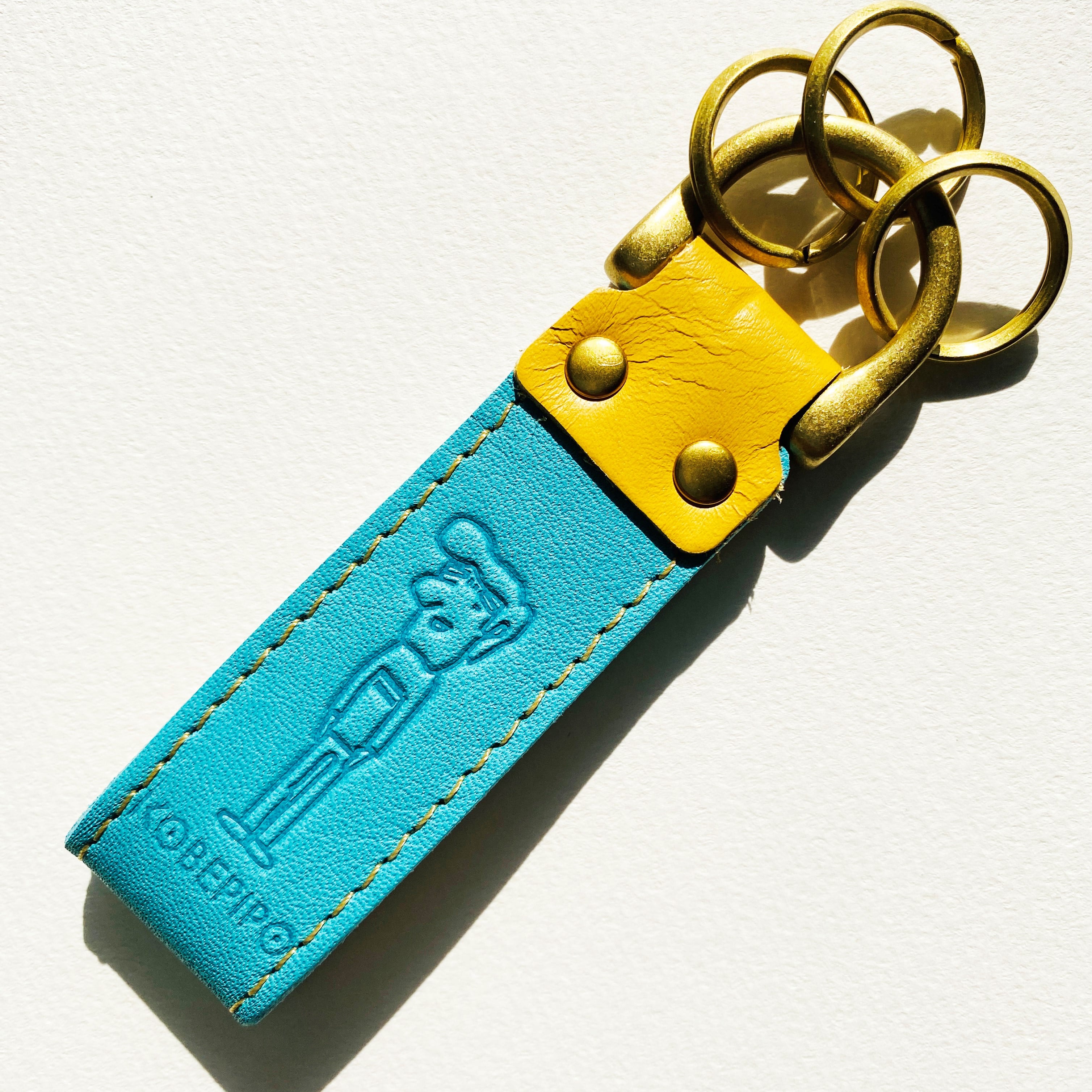 コベピポ（R）レザーキーホルダー【国産牛革】 ターコイズブルー