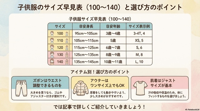 子供服のサイズ目安一覧表！身長・年齢、選び方（100～140cm）｜cozre