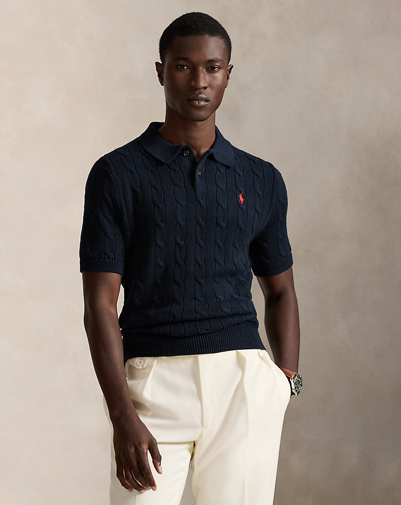 Cable-Knit Cotton Polo-Collar Sweater | Ralph Lauren