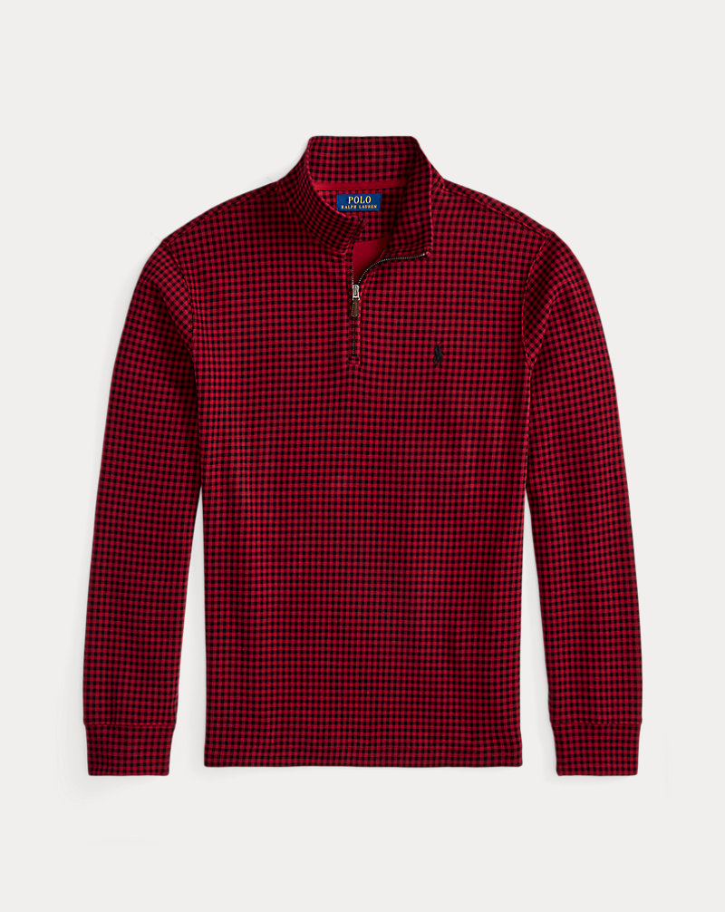 Checked Estate-Rib Quarter-Zip Pullover