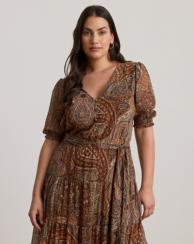 Paisley Belted Crinkle Georgette Dress