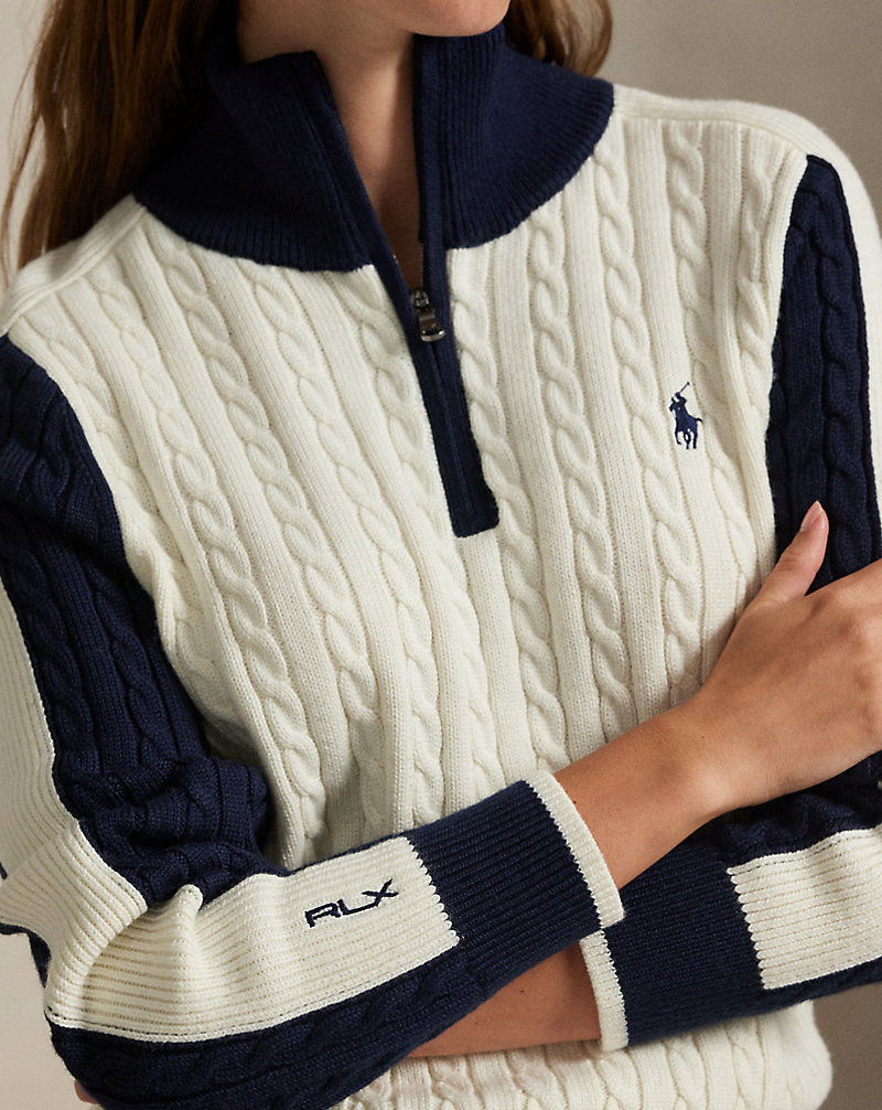 Paneled Cable-Knit Quarter-Zip
