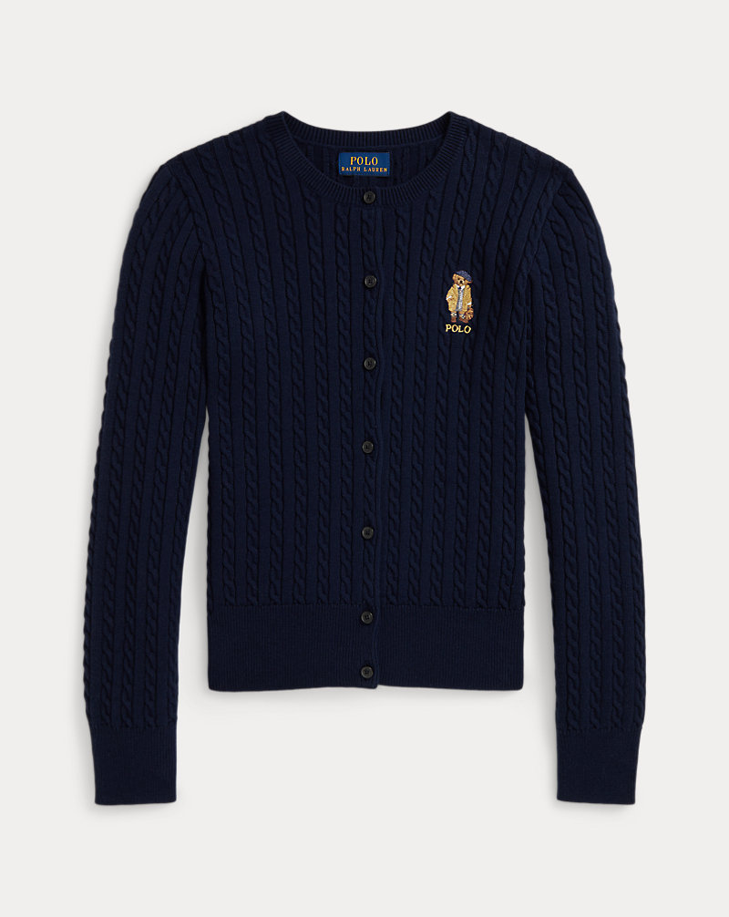 Polo Bear Mini-Cable Cotton Cardigan