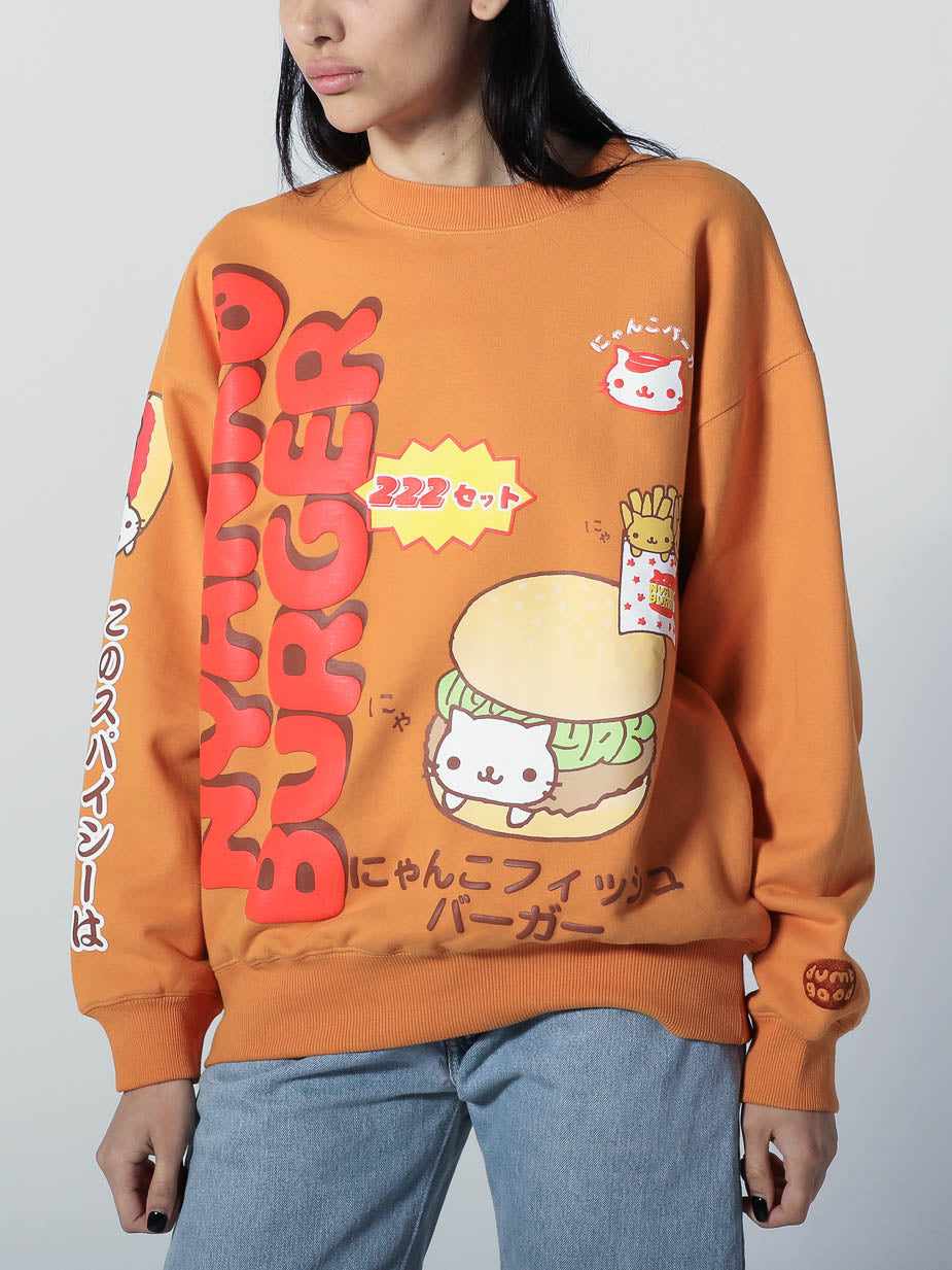 San-X Nyanko Burger Orange Crewneck | Official Apparel