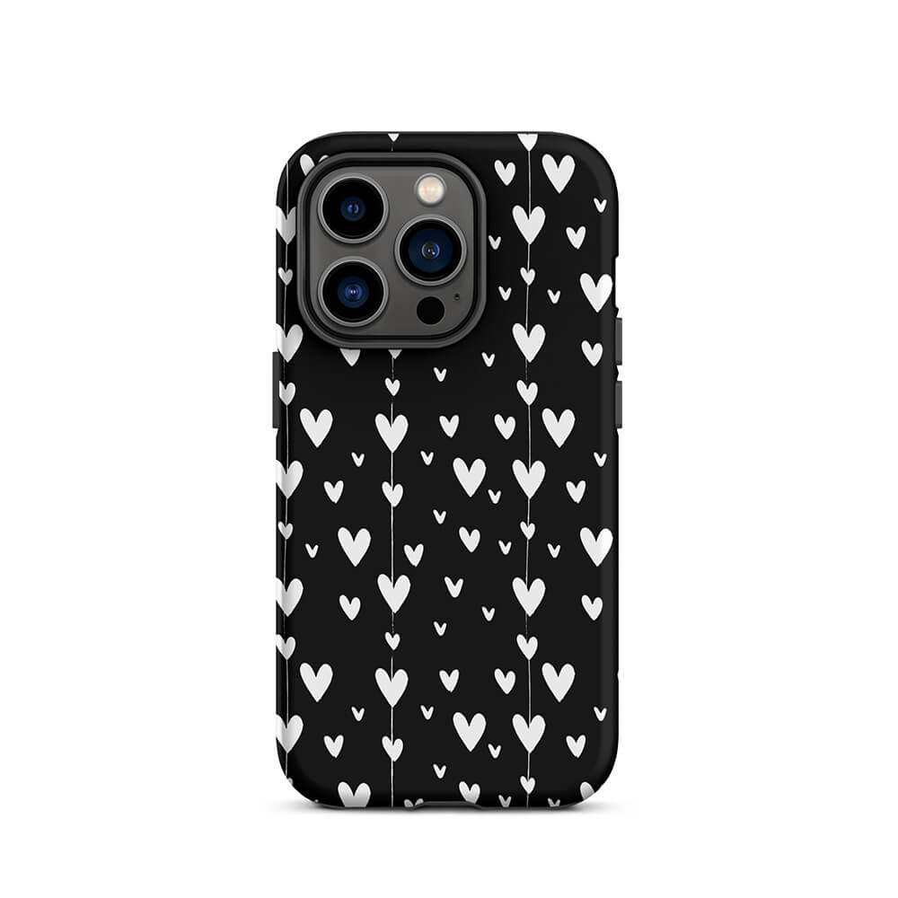 Black Minimalist Lovely Aesthetic Heart iPhone 15 14 Tough Case