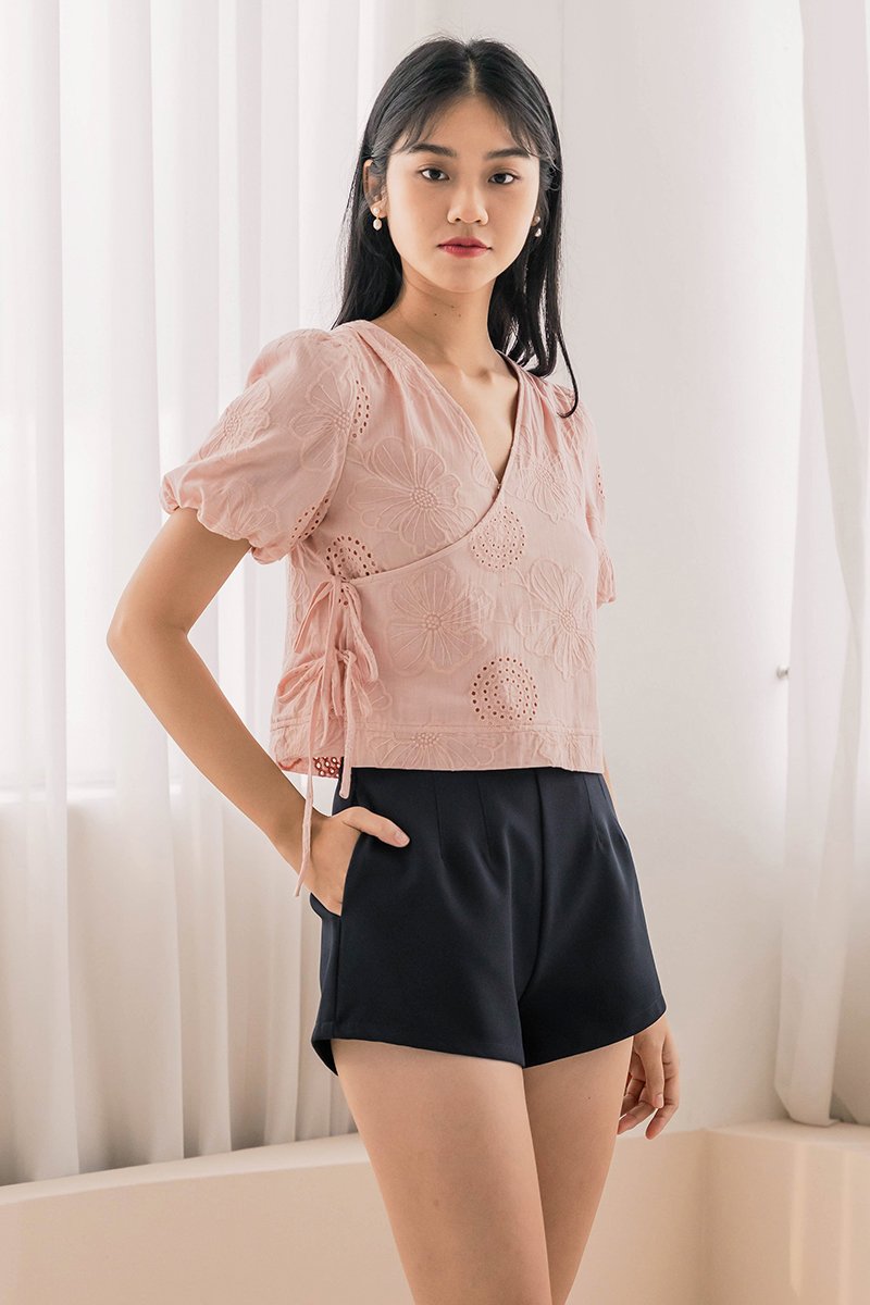 Mira Tie-Ribbon Wrap Top (Petal Pink Embroidery) | Dear Lyla