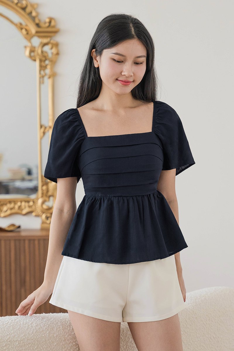 Heidi Padded Folds Peplum Top (Midnight) | Dear Lyla
