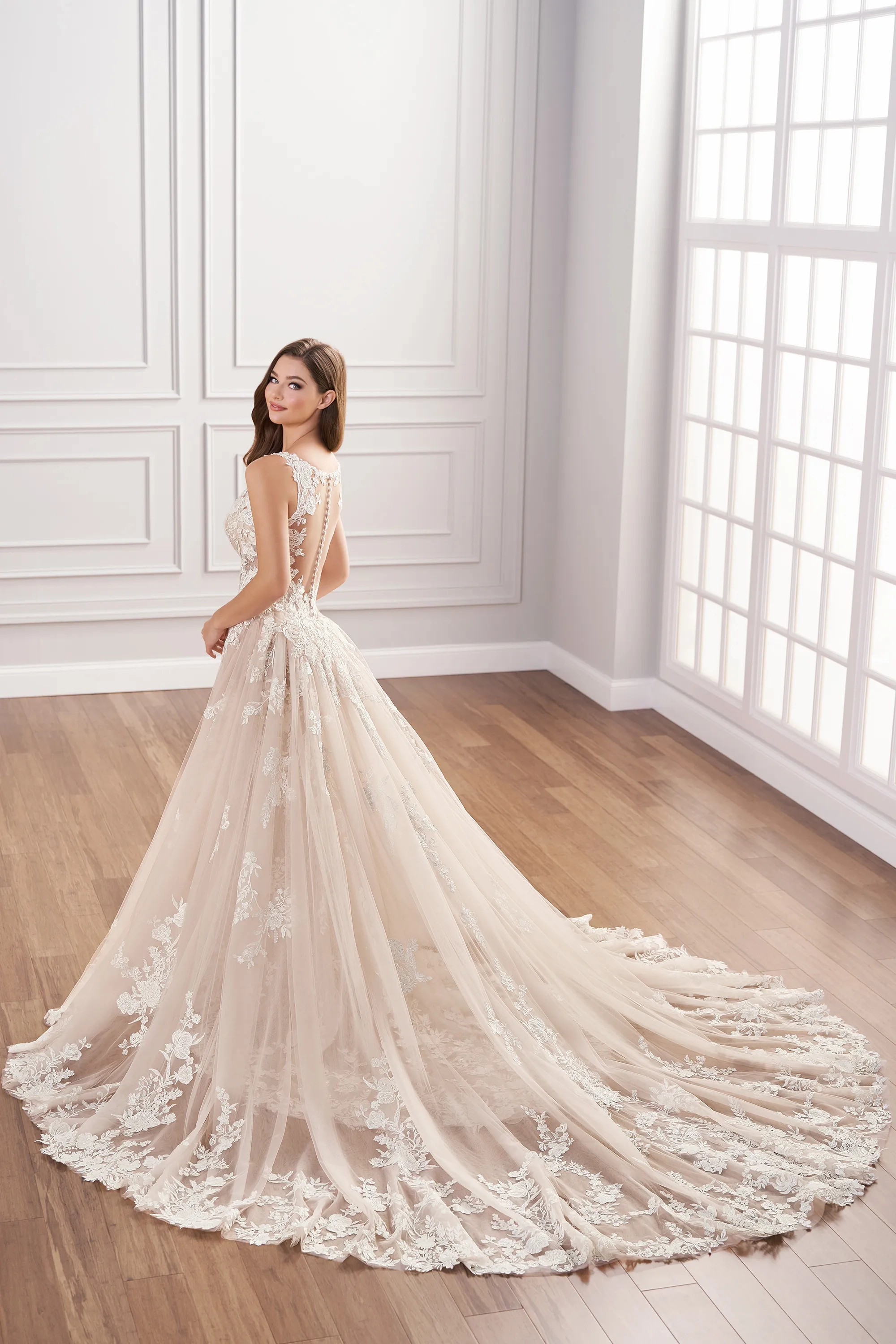 Alesia: Sleeveless Lace V-Neck Fit and Flare Wedding Dress with