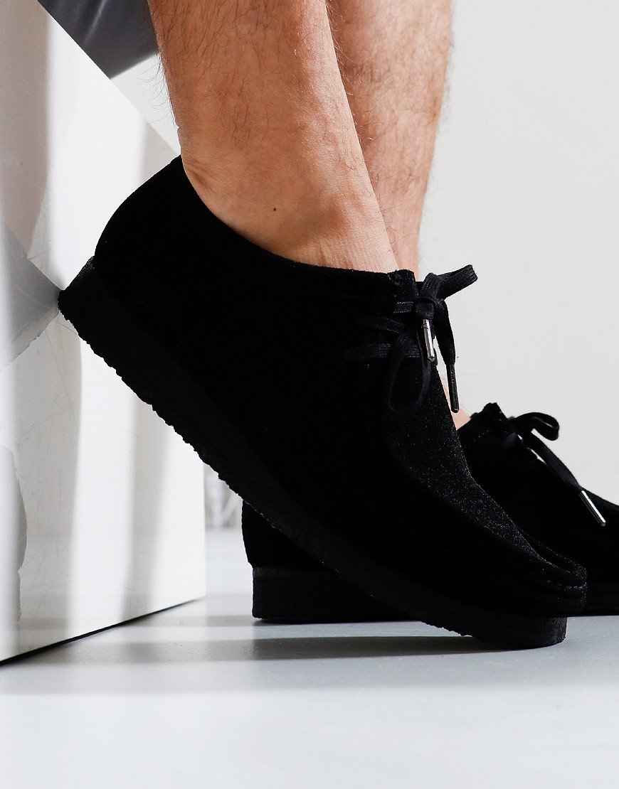 Clarks Originals Wallabee Shoes Black Suede - Terraces Menswear