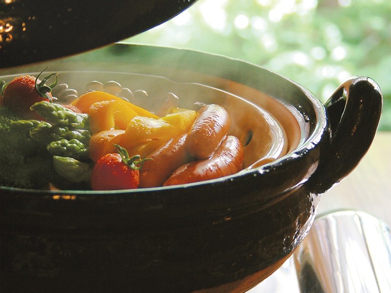 長谷園 ヘルシー蒸し鍋（黒） 大 （陶製すのこ付）(蒸し鍋（大