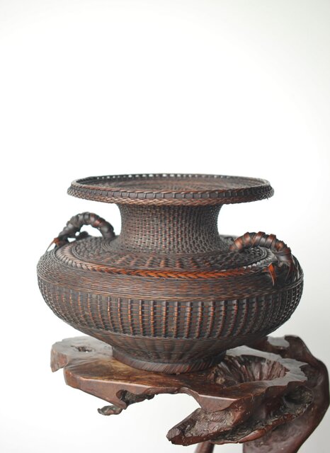 飯塚鳳斎 牡丹籠 竹花籠 U334｜骨董店 のびる 古美術 骨董 和風建具 蔵