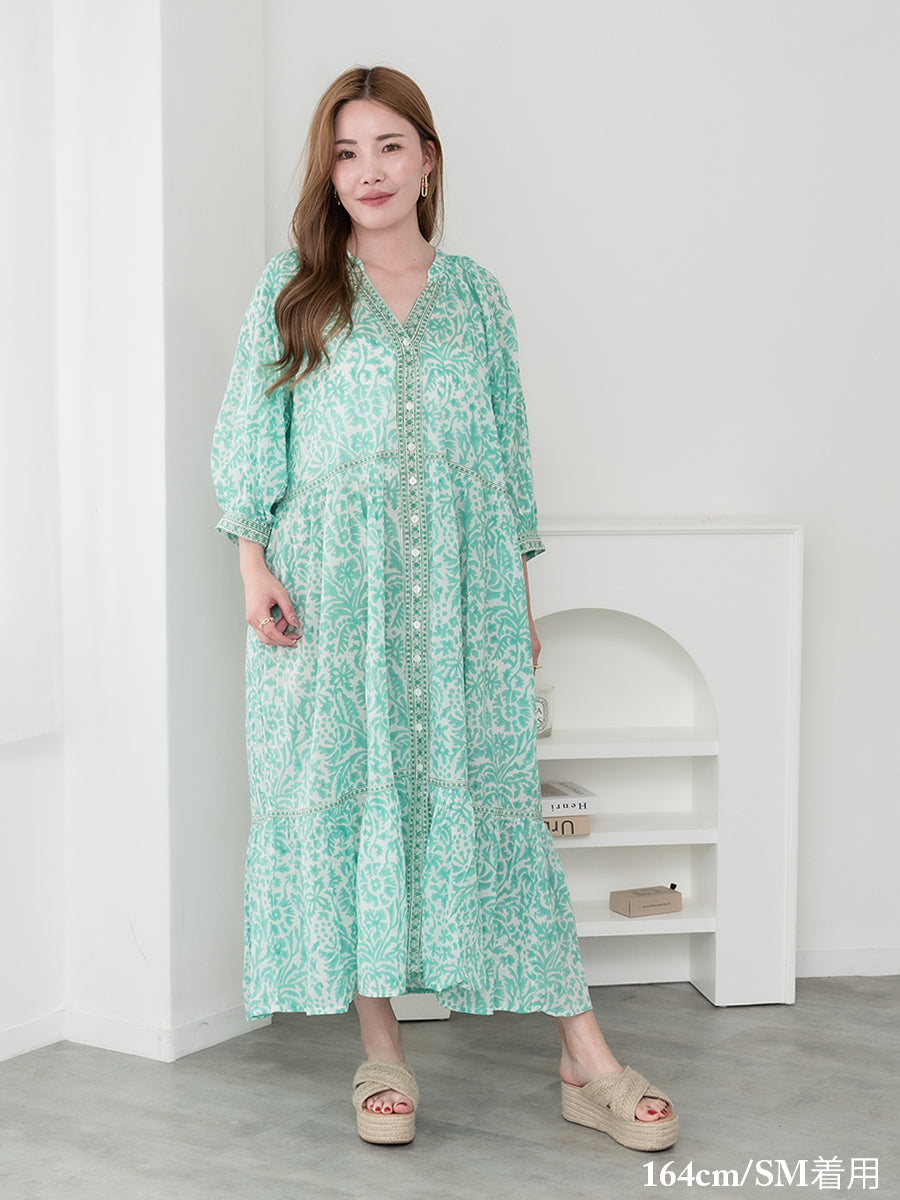 Eighty Seven(エイティセブン)インド綿フレア前ボタンワンピース